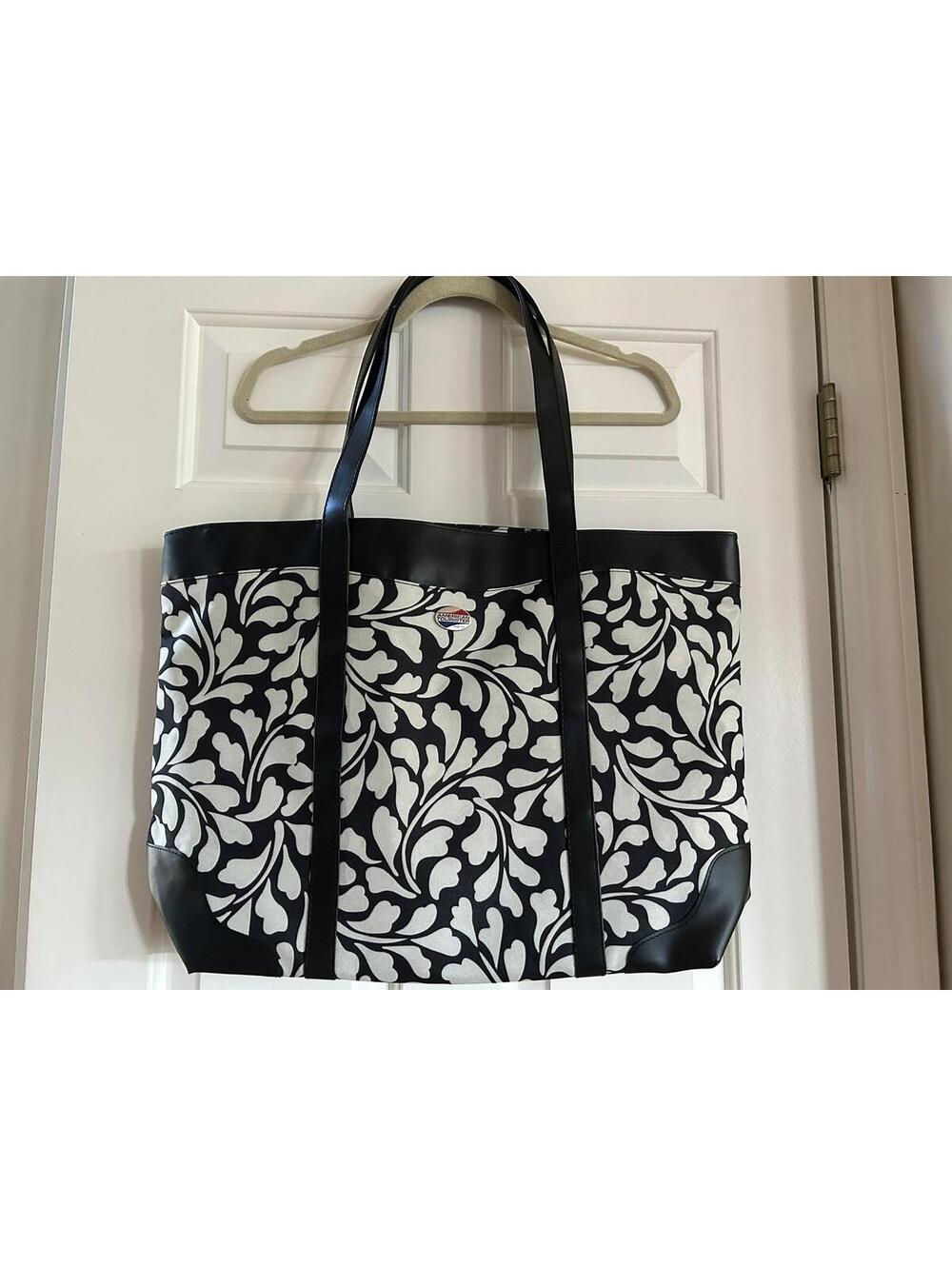 American Tourister Travel Bag Black Taupe Tan Floral Print Carry On 15x15x5.5